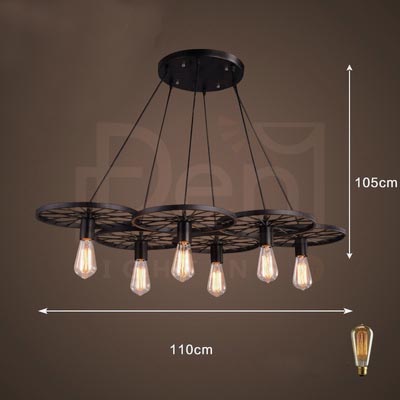 Đèn thả trang trí hình 6 bánh xe tặng kèm bóng st64 yjp-16 #denthatrangtri6banhxe