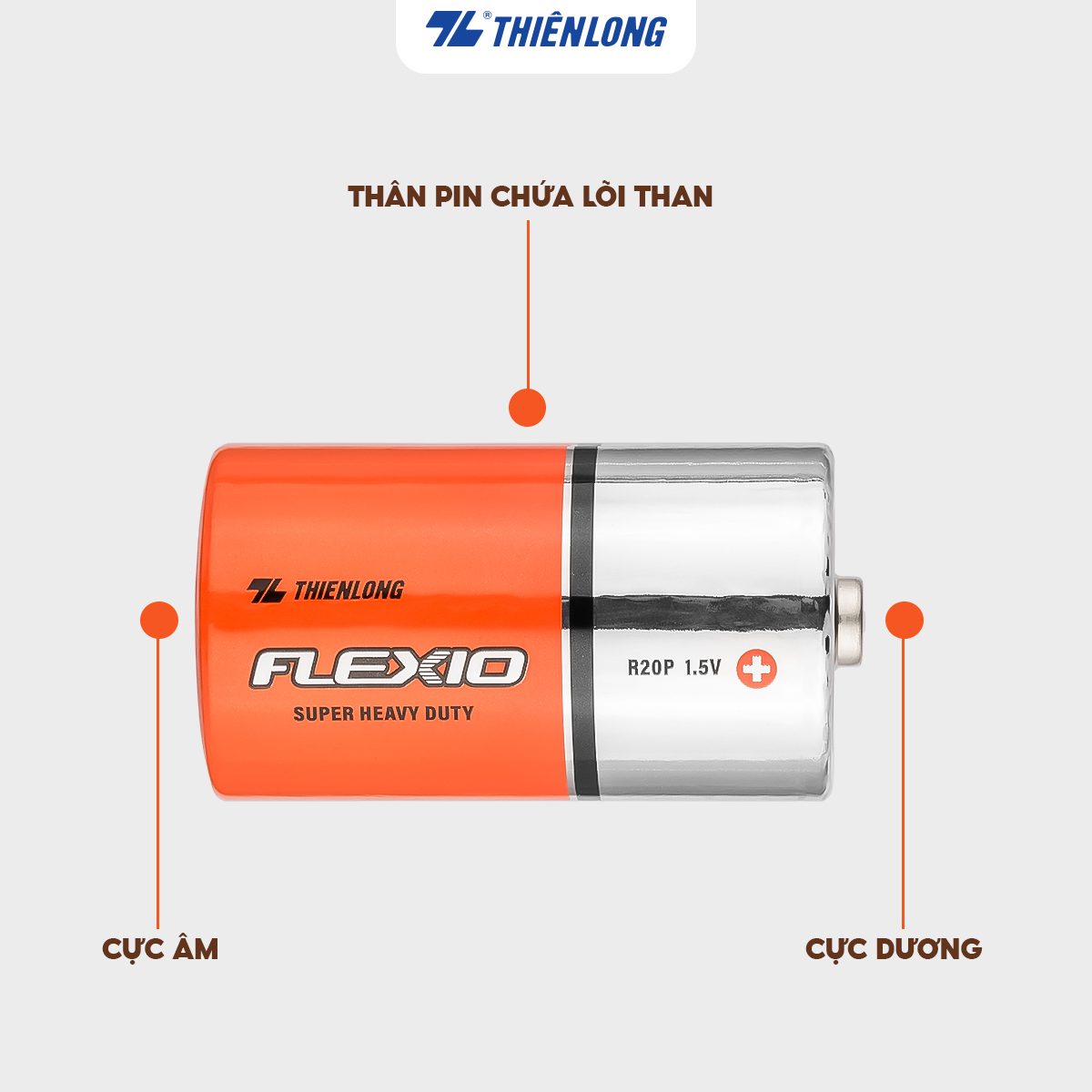 Lốc 2 Pin đại D Thiên Long Flexio BAC-R20/2