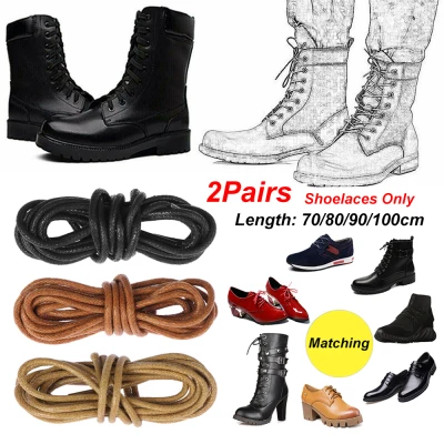 3LOVE3YOU 2 Pairs 70/80/90/100cm Sport Shoe Coloured Shoelaces Boots Laces Strings Round Waxed Shoelaces Leather Dress Shoes Shoe Laces Cord