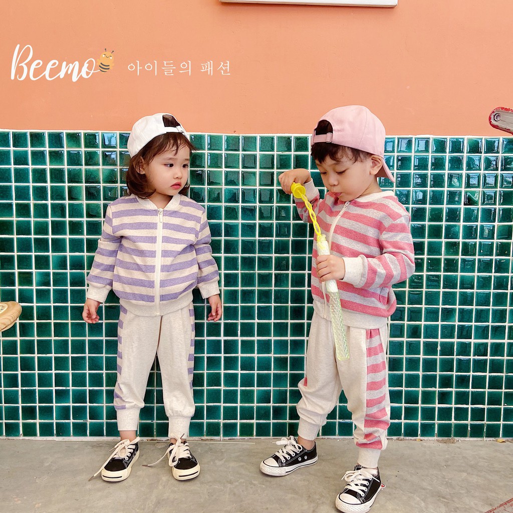 Bộ bomber áo kẻ cho bé trai/bé gái Beemo 20B077