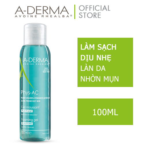 A-DERMA Gel làm sạch dịu nhẹ da nhờn mụn PHYS-AC FOAMING GEL 100ML