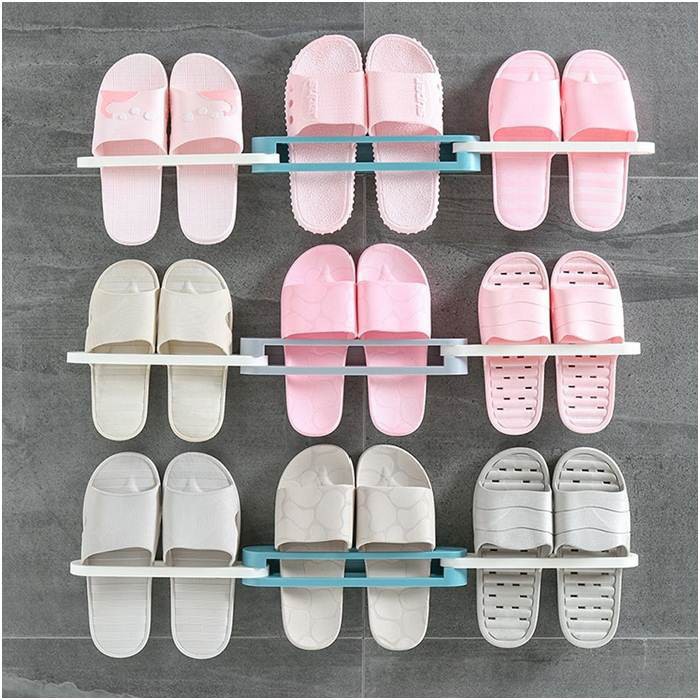 Multifunctional non-perforated wall-mounted shoe rack storage smart bathroom towel organizer