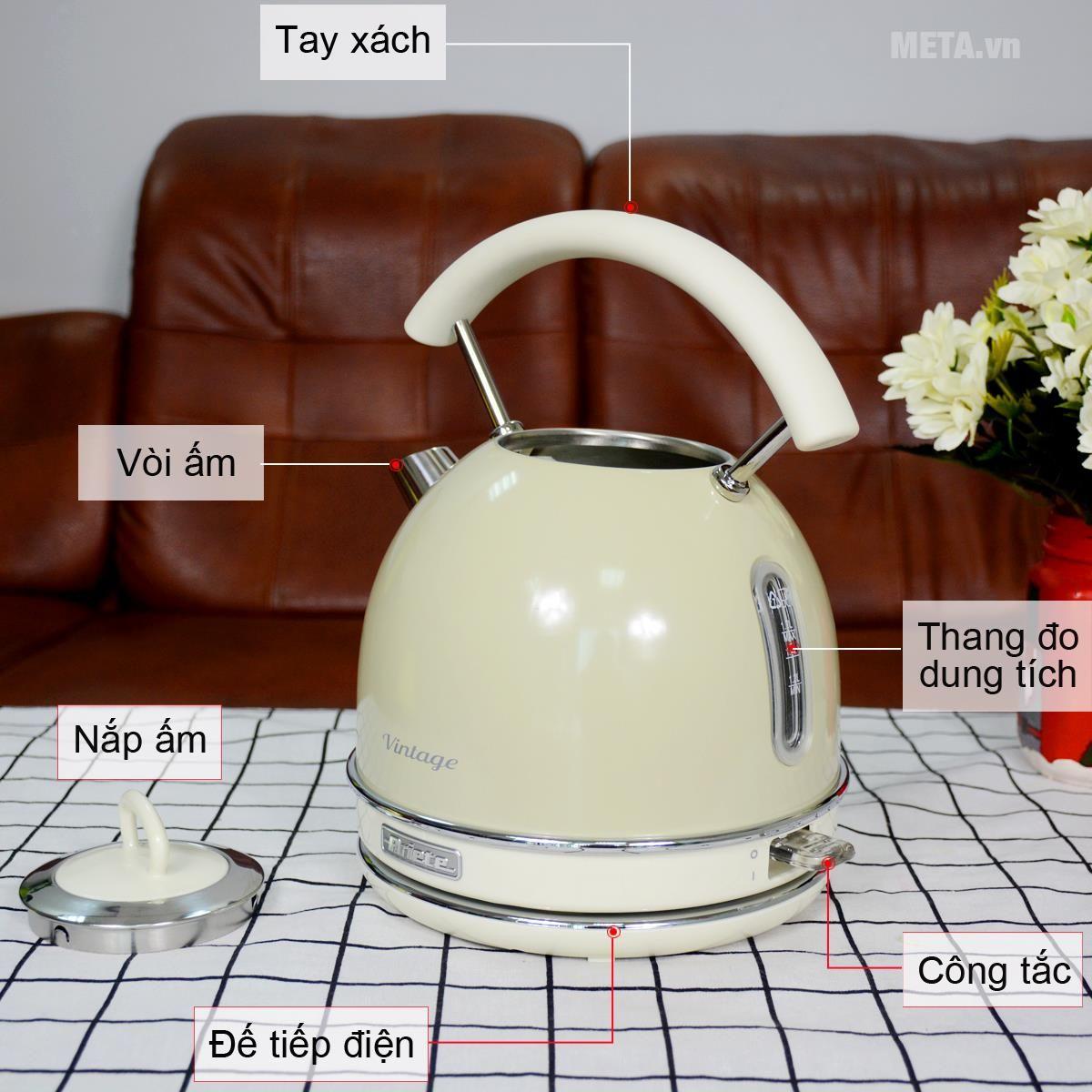 Ấm siêu tốc ARIETE. tròn 1.7lit (màu kem, màu xanh da trời, ) Ariete Mod 2877.hàng nhập khẩu.