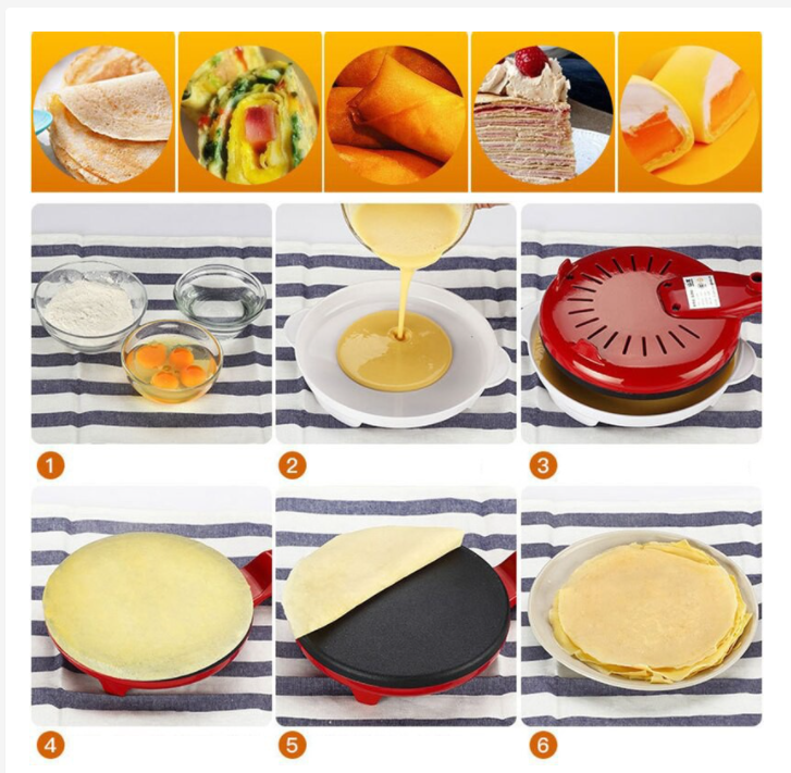 Chảo Điện Làm Bánh Pancake,Máy Làm Bánh Pancake,Máy Chuyên Làm Bánh Cuốn,Bánh Tráng, Bánh Crepe,Bánh Pancake Chảo Nướng Bánh Bằng Điện,Tặng Kèm Đĩa Và Đầu Khuấy Bột Thiết Kế Tinh Sảo,Đơn Giản Dễ Dùng