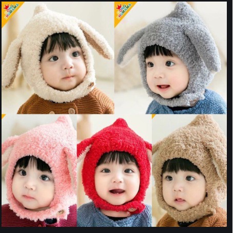 Mũ len tai cừu cute ấm áp cho bé, nón len tai cừu cài cúc cho bé trai bé gái