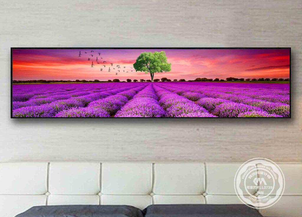Tranh treo tường decor cánh đồng hoa oải hương in trên canvas có khung trang trí phòng ngủ (#10067121)
