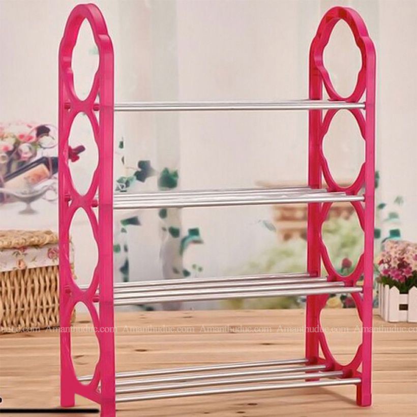 Kệ để giày dép chữ L , thiết kế treo đồ đa năng lắp ghép 4 tầng tặng kèm 8 móc treo, chất liệu thép chịu lực tốt ,kệ để giày siêu rẻ bền đẹp