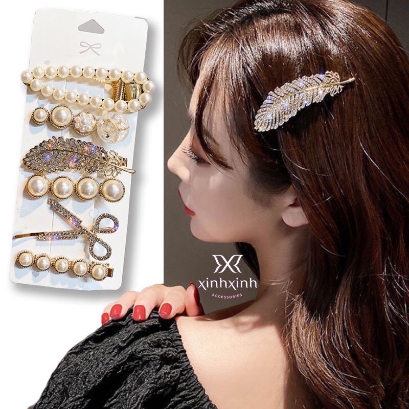 Set 6 kẹp tóc nữ, kẹp tóc tiểu thư mẫu mới 2021