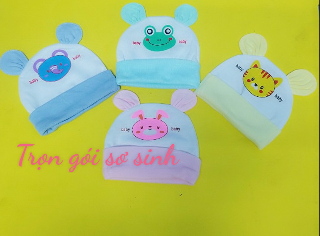 Nón sơ sinh cotton thoáng mát cho bé (1 cái) tai thỏ trắng