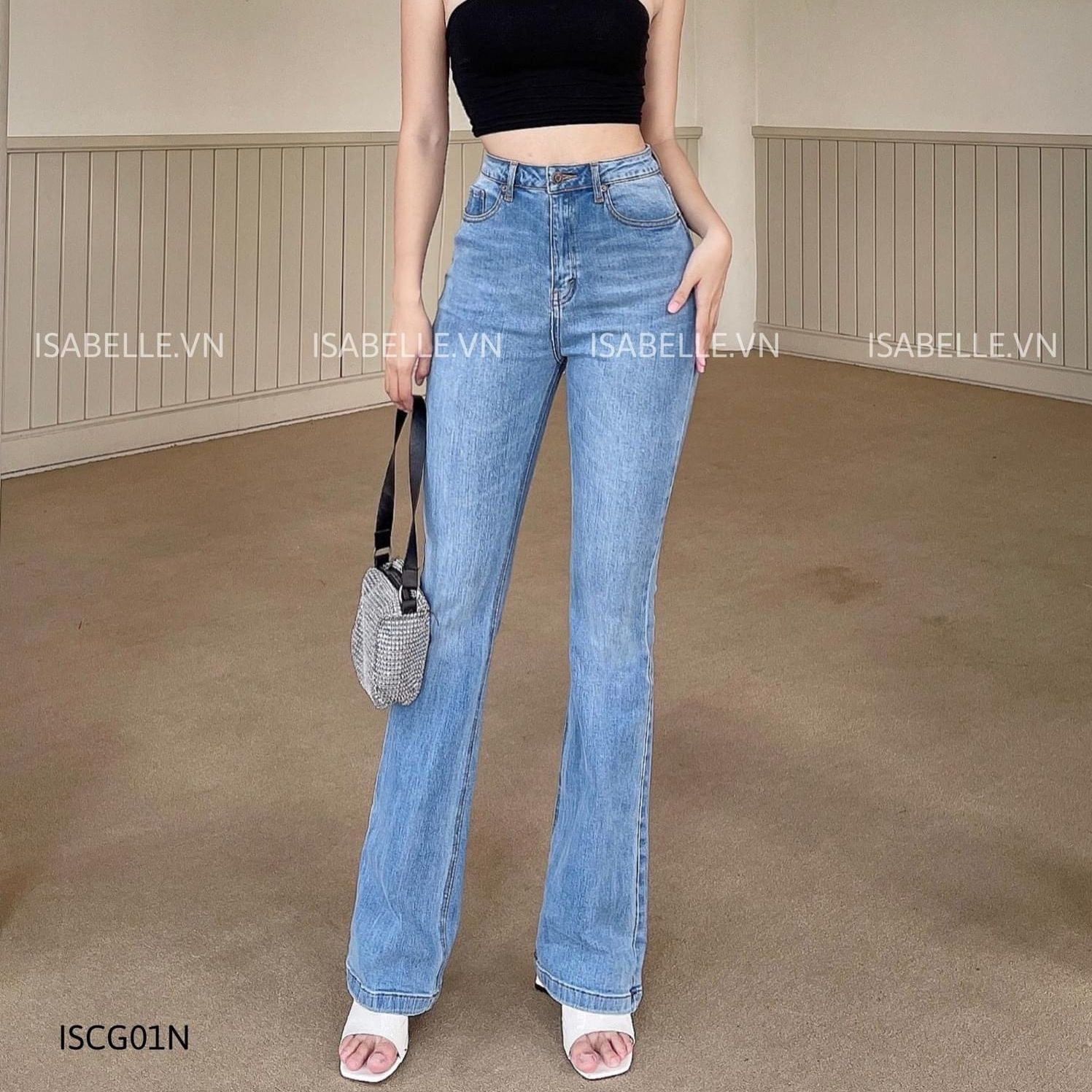 QUẦN JEANS NỮ ỐNG LOE TRƠN LƯNG CAO VẢI DENIM CO GIÃN TỐT DONG PHUONG FASHION