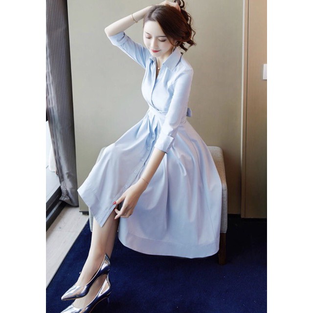 Đầm xanh cột chéo eo