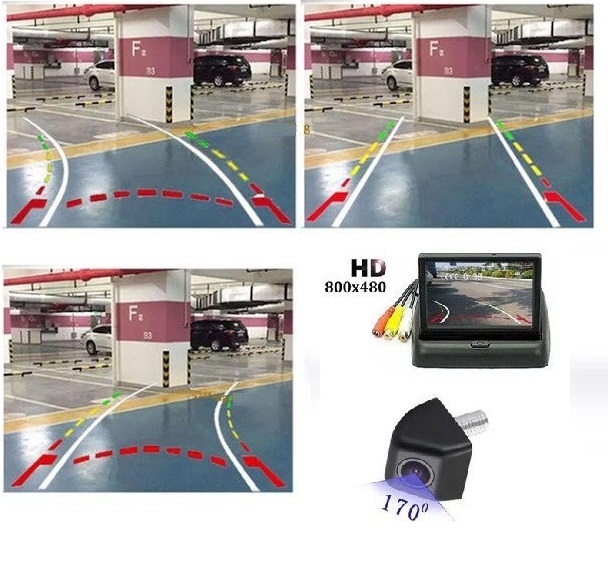 CAMERA CCD LÙI Ô TÔ CAO CẤP - VẠCH CONG THEO GÓC ĐÁNH LÁI, Camera lùi CCD đánh lái theo vô lăng chuẩn HD- Màu Bạc