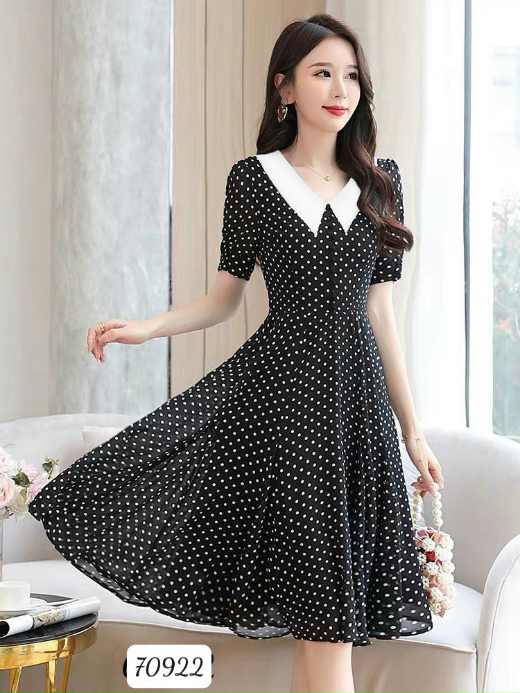 Đầm cổ sen lụa chấm biHN#damnu 40-71kg