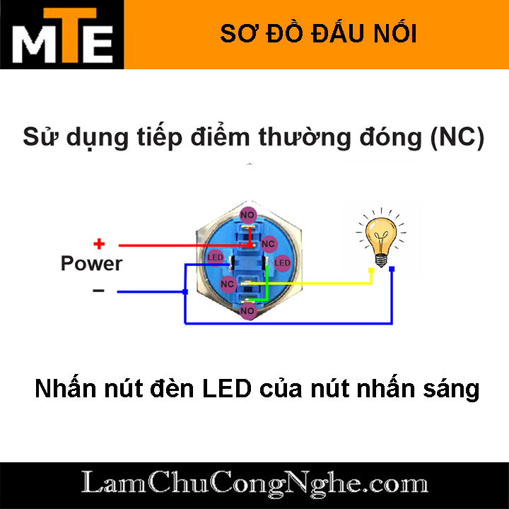 Nút nhấn giữ chống nước có LED 22mm 220V