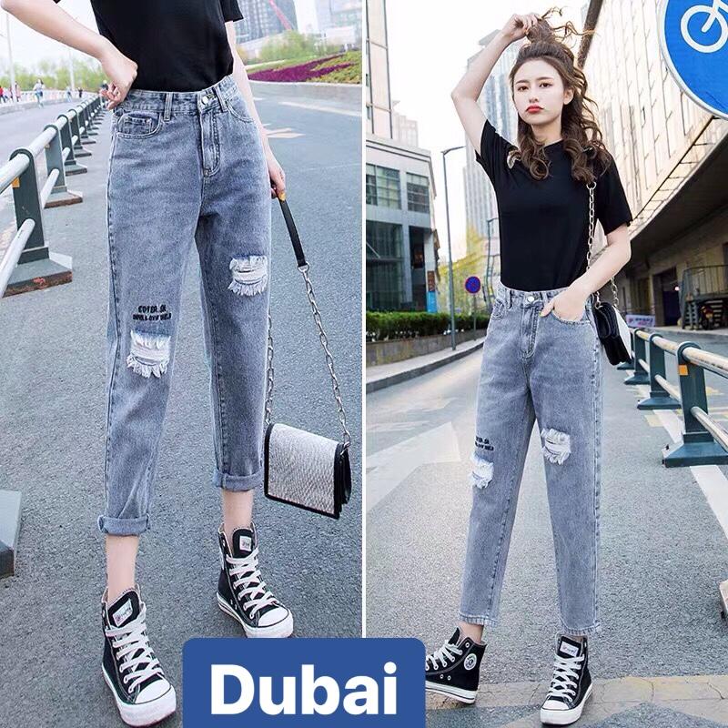 QUẦN BAGGY JEAN NỮ CHẤT BÒ XANH IN CHỮ LƯNG CAO NÂNG MÔNG HÀN QUỐC DB-3051 CAO CẤP - DUBAI FASHION