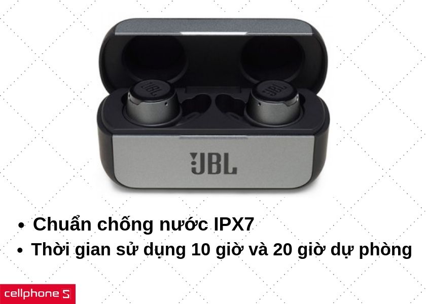 Tai Nghe Bluetooth True Wireless JBL Reflect Flow - Tai Nghe nhét tai JBL_Thiết kế sang trọng _ Nhiều kích cỡ đệm tai , Có chuẩn chống nước IPX7 , Kết nối Bluetooth 5.0...vv - HARRY MALL