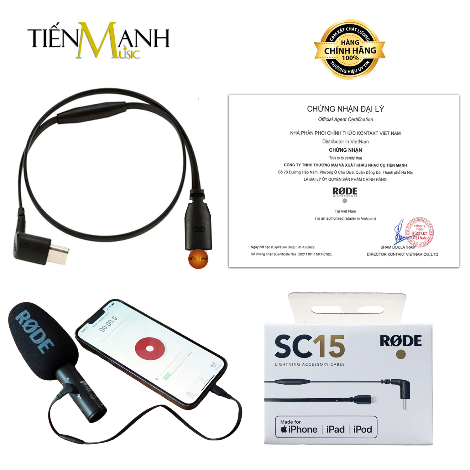 Dây cáp rode sc15 kết nối truyền tín hiệu và âm thanh từ wireless go 2 sang điện thoại smartphone