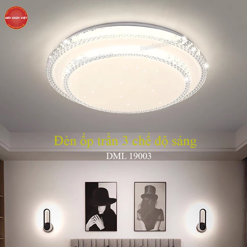 Đèn ốp trần 3 chế độ màu, đèn mâm led, đèn phòng khách, phòng ngủ, bếp....
