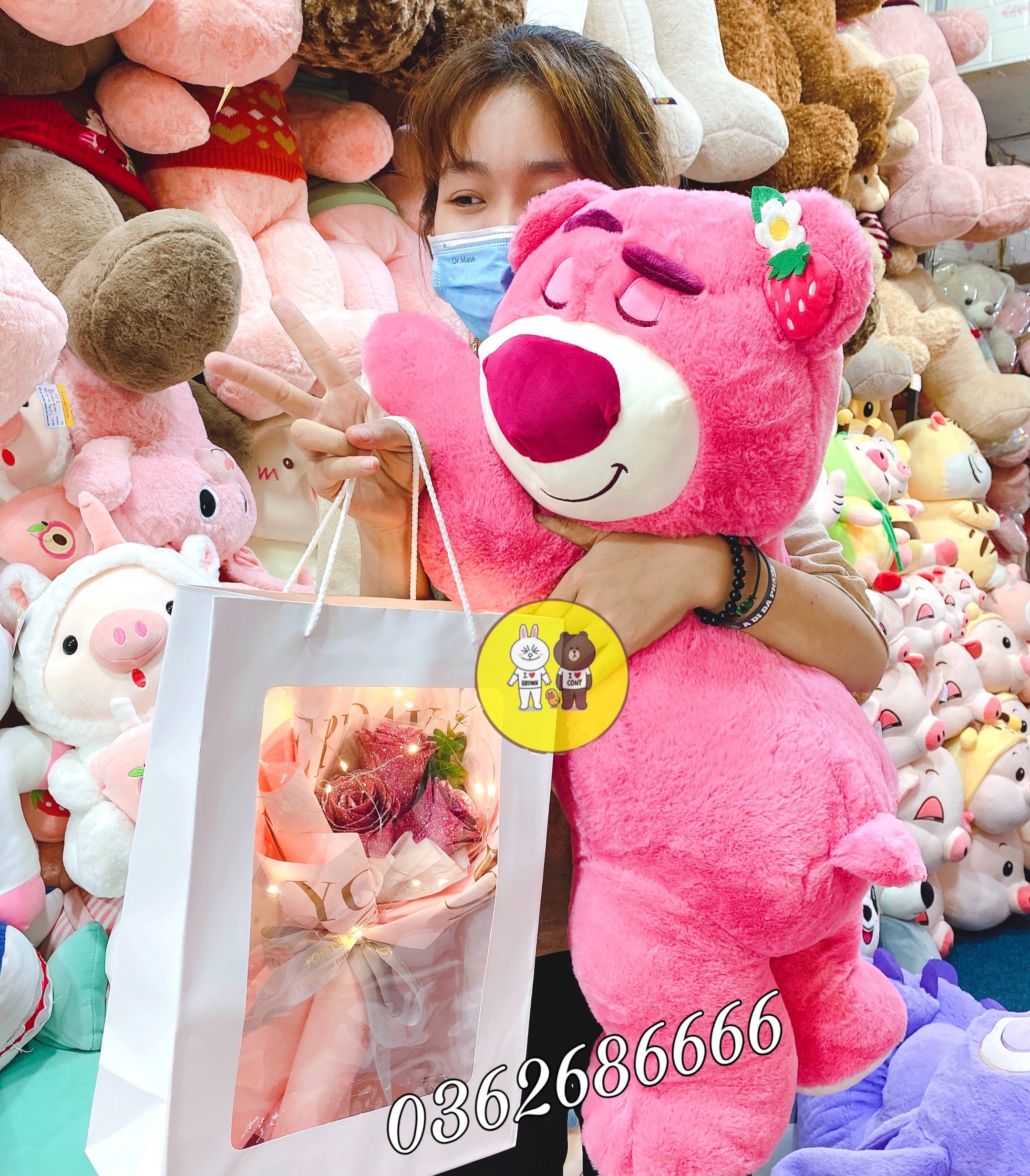 Gấu bông lotso lông xù tai dâu mềm mịn - gấu bông mina