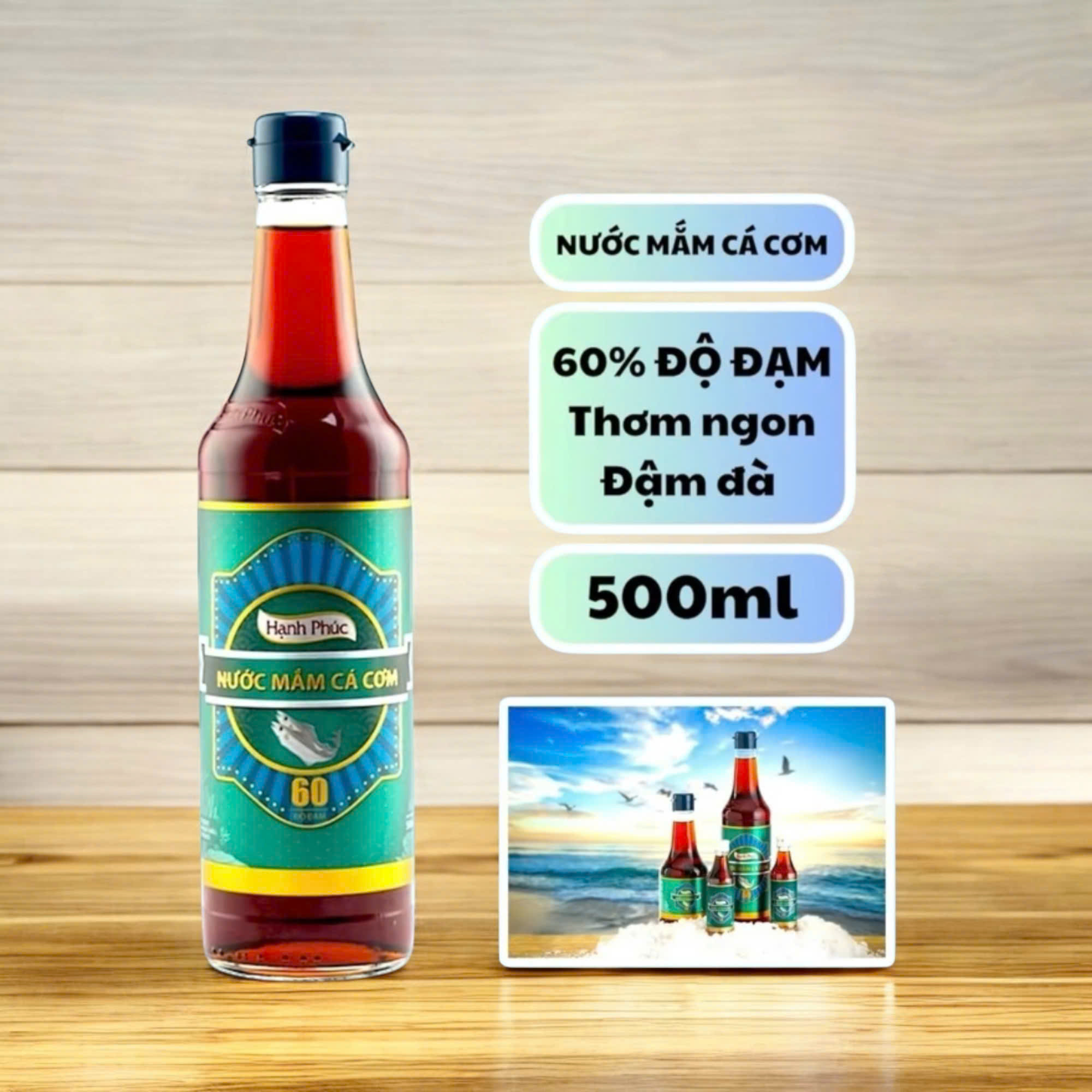 ( THÙNG XỐP) Nước Mắm Cá Cơm Hạnh Phúc 60 Độ Đạm (500ml)