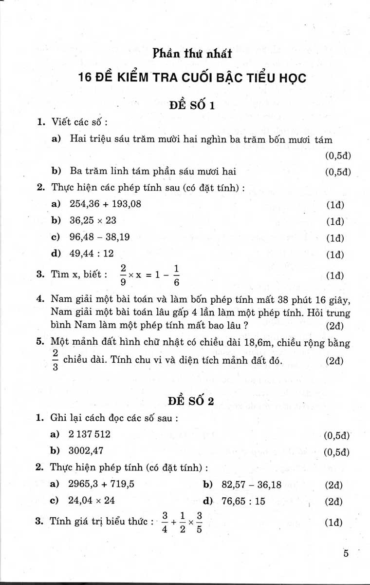 75 Bài Kiểm Tra Toán Lớp 5