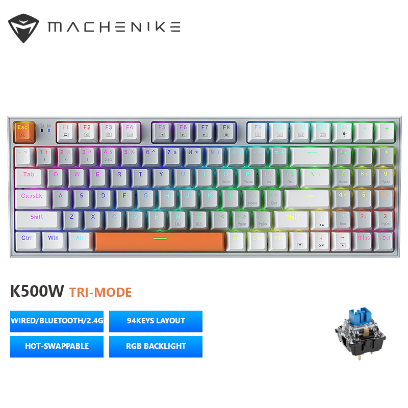 Machenike K500 Bàn phím cơ Hot Swappable Ba chế độ Bluetooth không dây / 2.4G / Bàn phím có dây Bàn phím chơi game 90% Phím RGB Backlit Brown / White / Red Switch cho Android Máy tính bảng Windows Máy tính xách tay