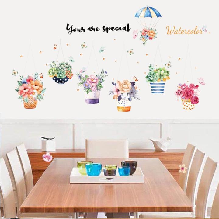 Decal dán tường giỏ hoa nhiều màu SK9325 - Decal dán tường cây xanh ,Decal dán tường hoa lá
