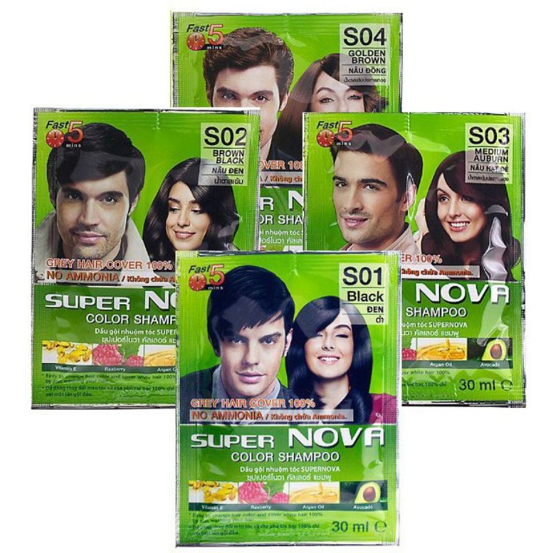 [Hộp 12 gói] Gội nhuộm thảo dược Super Nova 30ml/gói_ Thái Lan