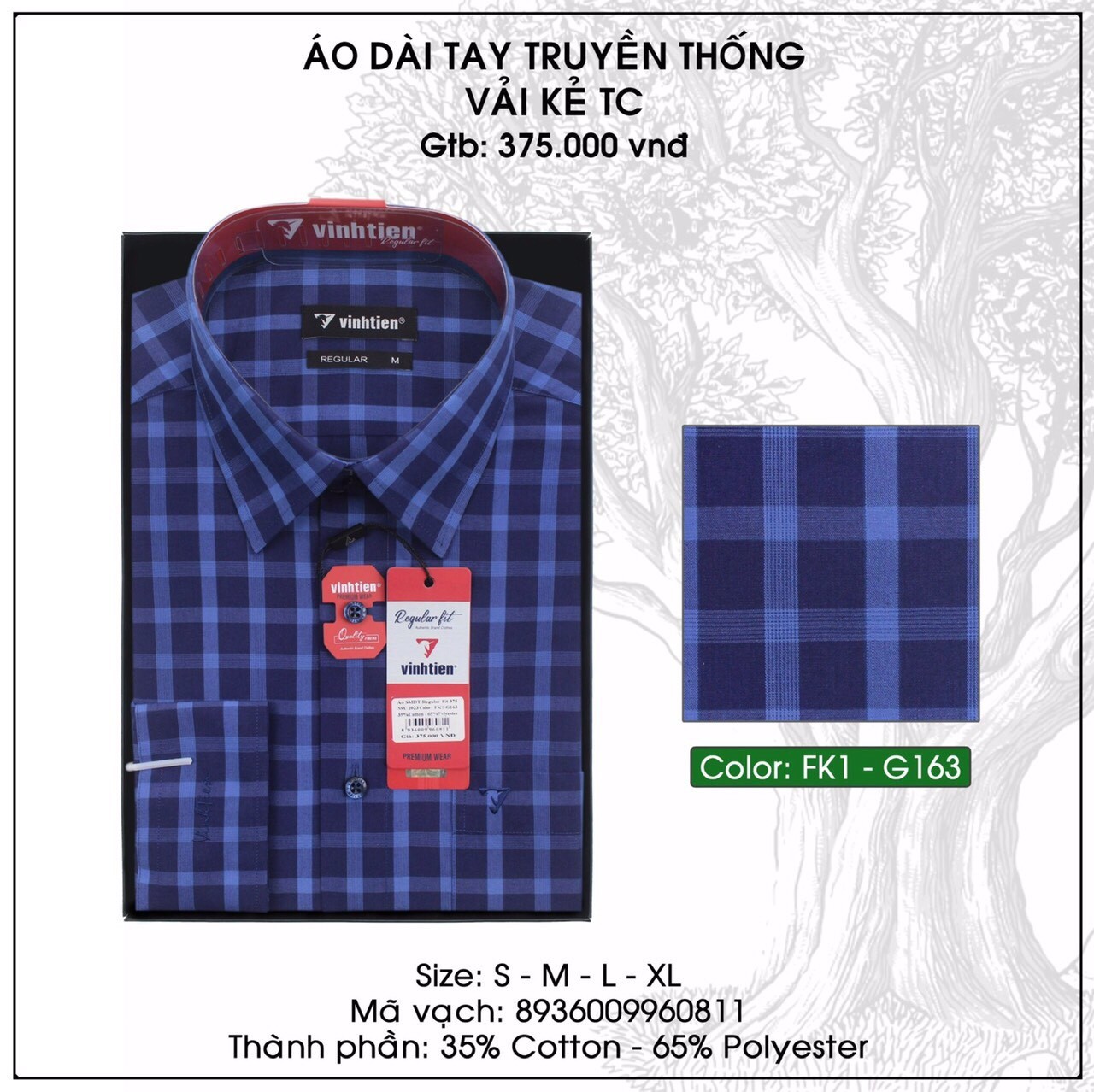 Áo Sơ Mi Dài Tay Dáng Regular -Vạt Ngang Vĩnh Tiến AD375 - Nhiều Màu