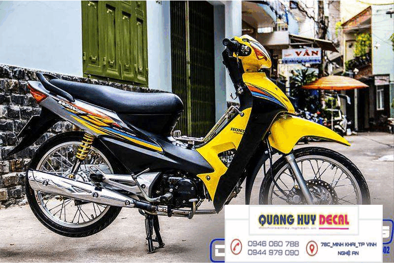 Tem TRÙM PHỦ xe  wave vàng đen chế đẹp- Tem  dán xe máy wave thiết kế theo yêu cầu - tem xe wave vàng đen độ chế đẹp và rẻ chất