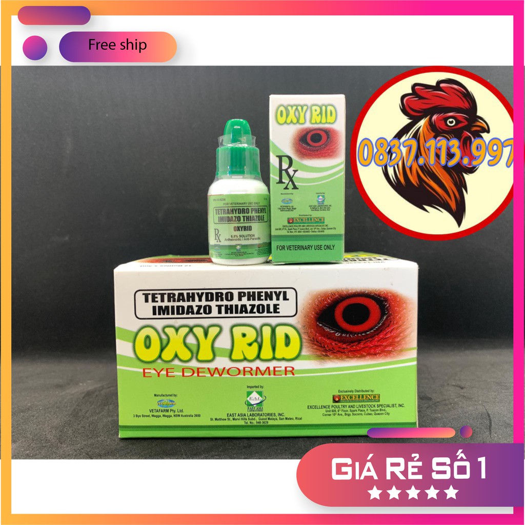 OXY RID NHỎ MẮT TRỊ BỌT MẮT , SÂU GIUN MẮT CHO GÀ ĐÁ 1 CHAI