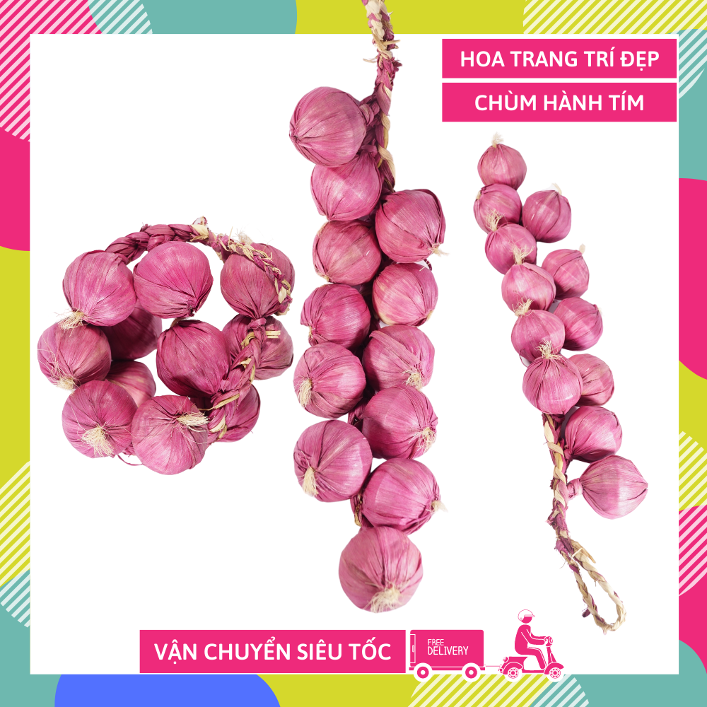 [HCM]Chùm hành tím giả treo bếp quán ăn nhà hàng mời gọi khách đến - 12 quả dài 50cm