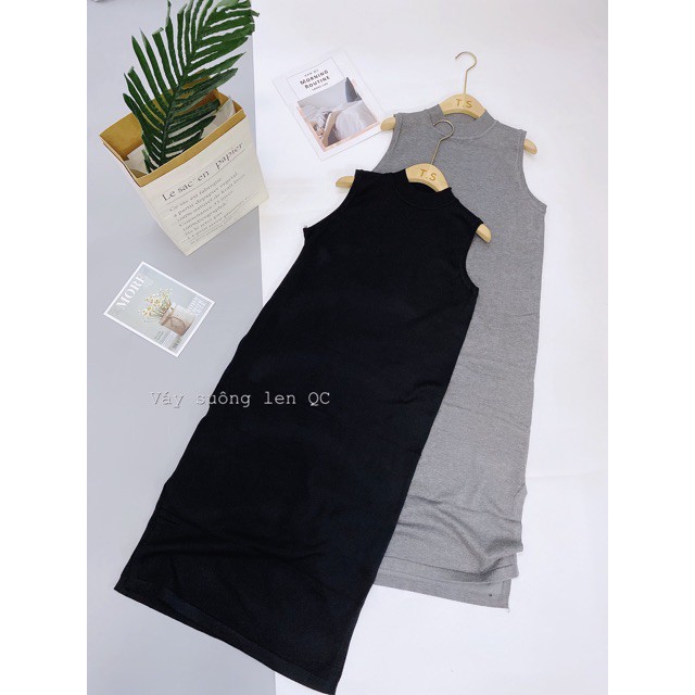 Váy len sát nách dáng suông cổ 2 phân phong cách