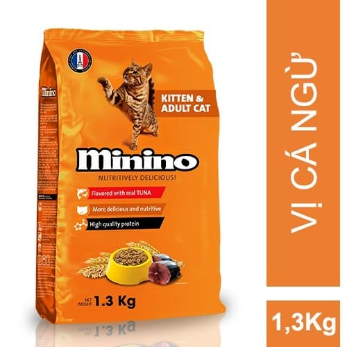 Hạt khô cá ngừ thức ăn cho mèo mọi lứa tuổi Minino tuna 1,3kg kitten and adult cat tiêu chuẩn chất lượng pháp sản xuất tại Việt Nam