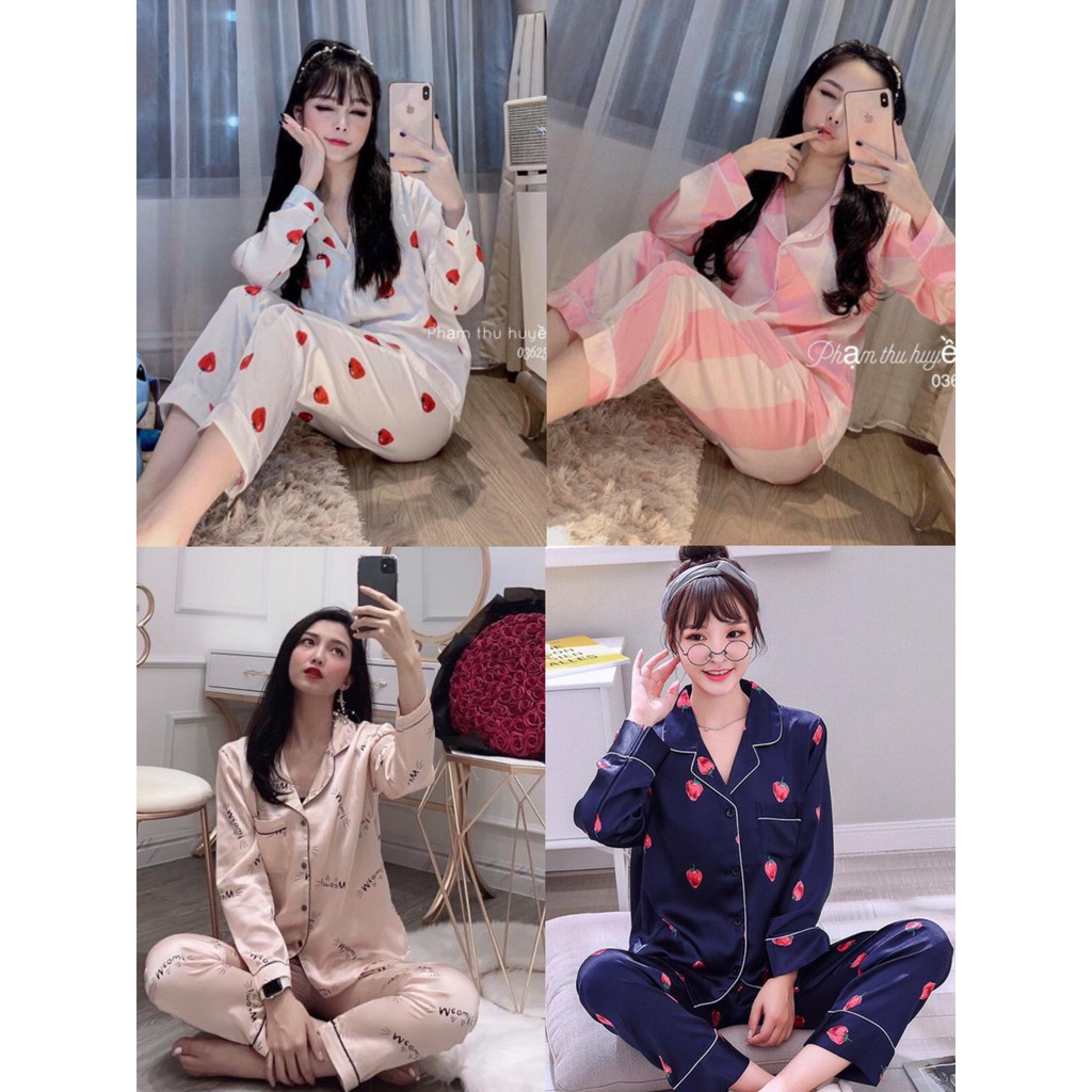 Bộ pijama lụa hình tay dài quần dài
