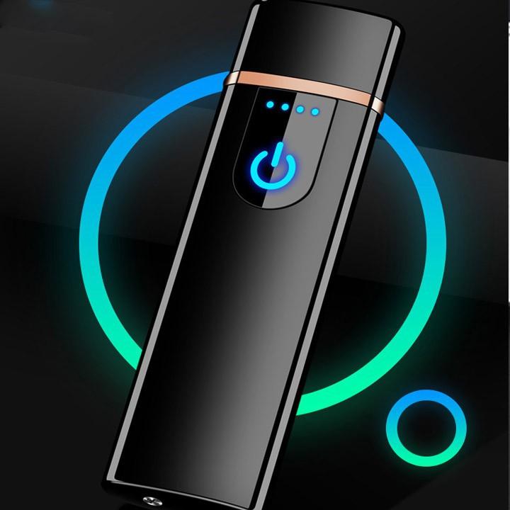 Bật Lửa Điện Cảm Ứng Vân Tay Siêu Mỏng Cao Cấp, bật lửa usb , bat lua dien , bat lua cam ung ( MẦU vàng)
