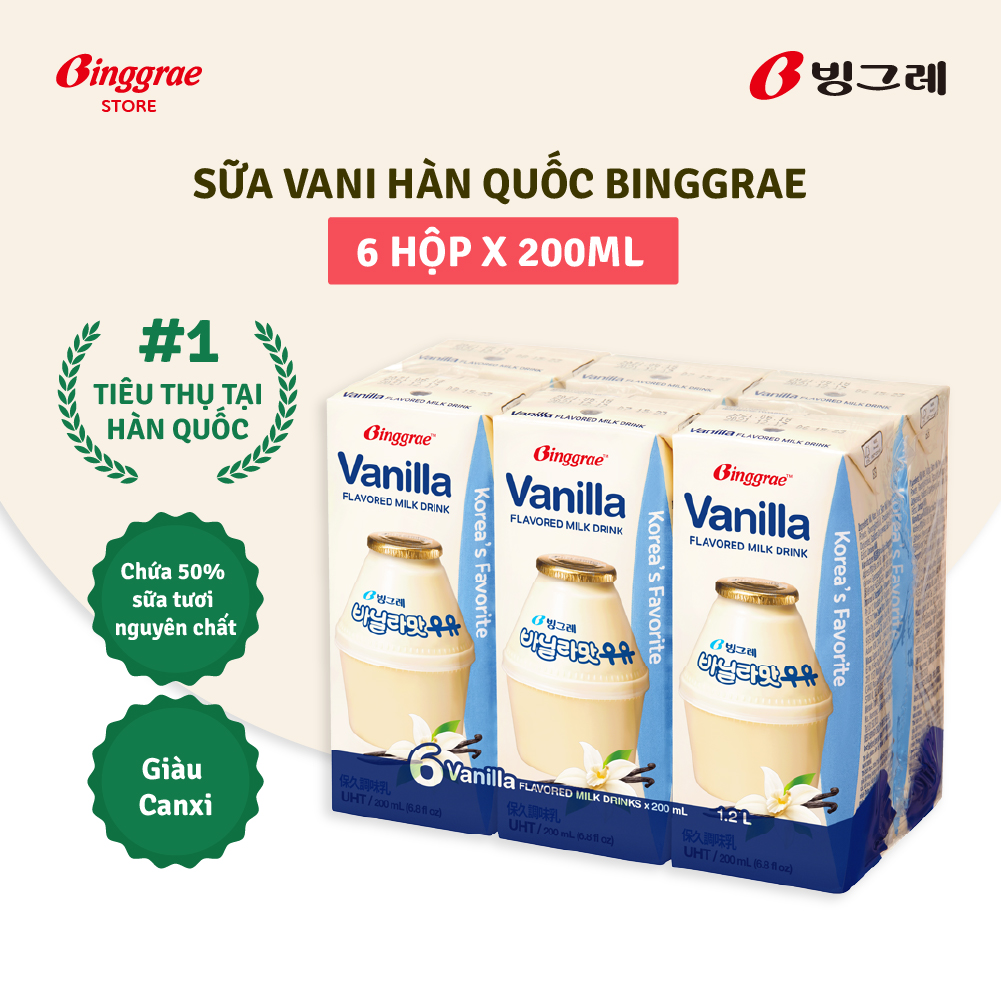 Lốc Sữa Vani Hàn Quốc Binggrae Vanilla Milk 1 Lốc 6 hộp 200ml