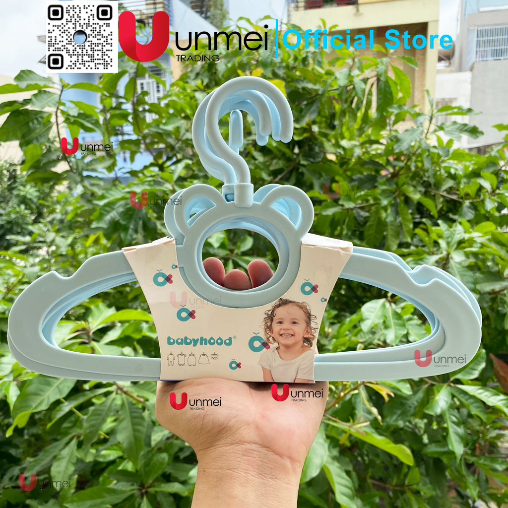 Set 5 móc treo, móc nhựa quần áo trẻ em babyhood màu xanh/màu hồng - móc hình gấu dễ thương