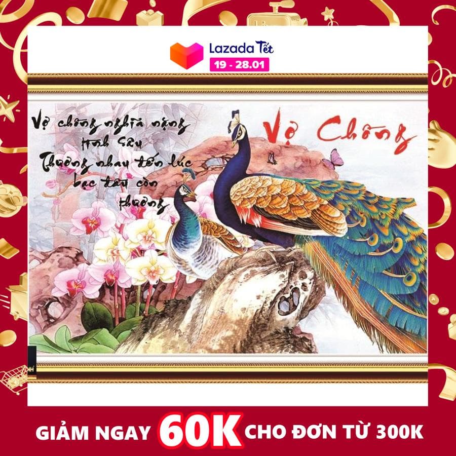 Tranh đính đá vợ chồng cao cấp -kt: 75x52cm