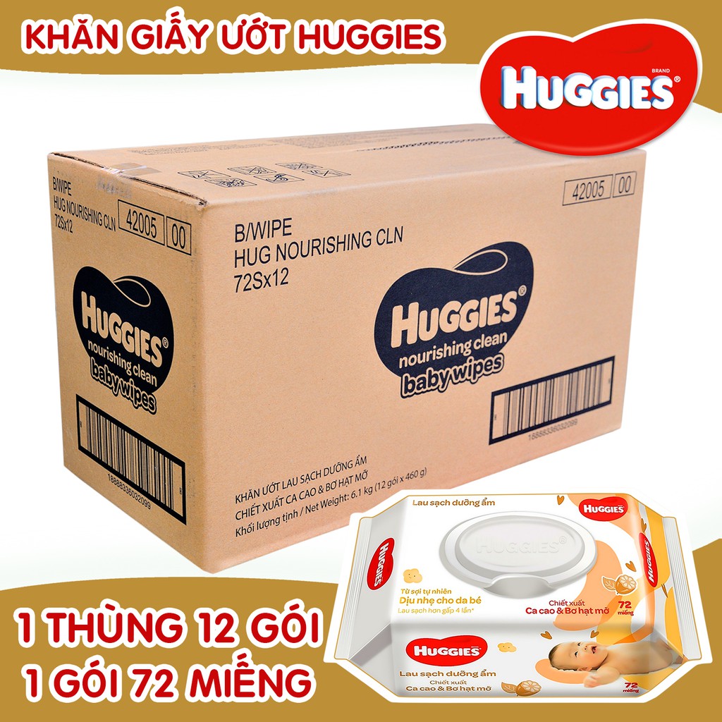 [HCM]Khăn ướt cao cấp Huggies bơ hạt mỡ 72 Miếng