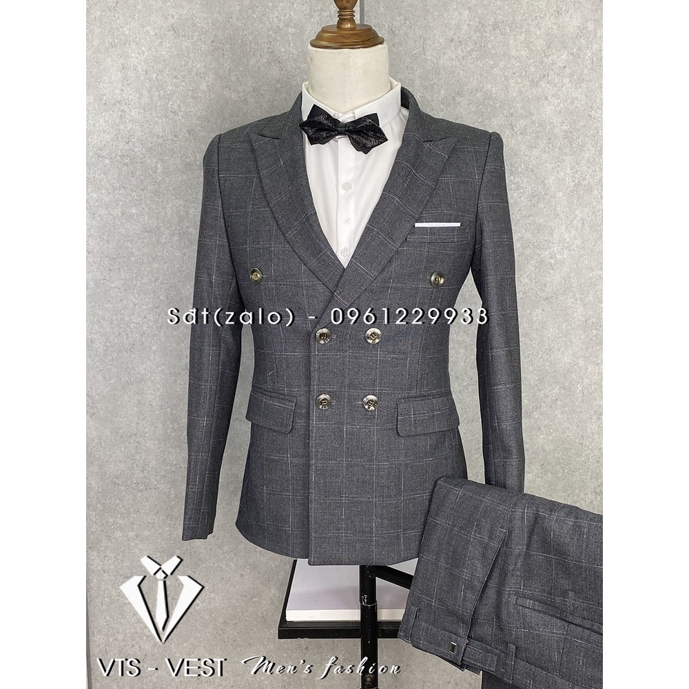 Vest nam cao cấp - bộ sản phẩm gồm quần âu + áo vest 6 khuy, hai lớp - chất vải nhập khẩu 2 lớp - ảnh chụp thật
