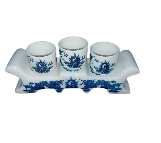 Bộ kỷ ngai 3 chén, gốm sứ Bát Tràng