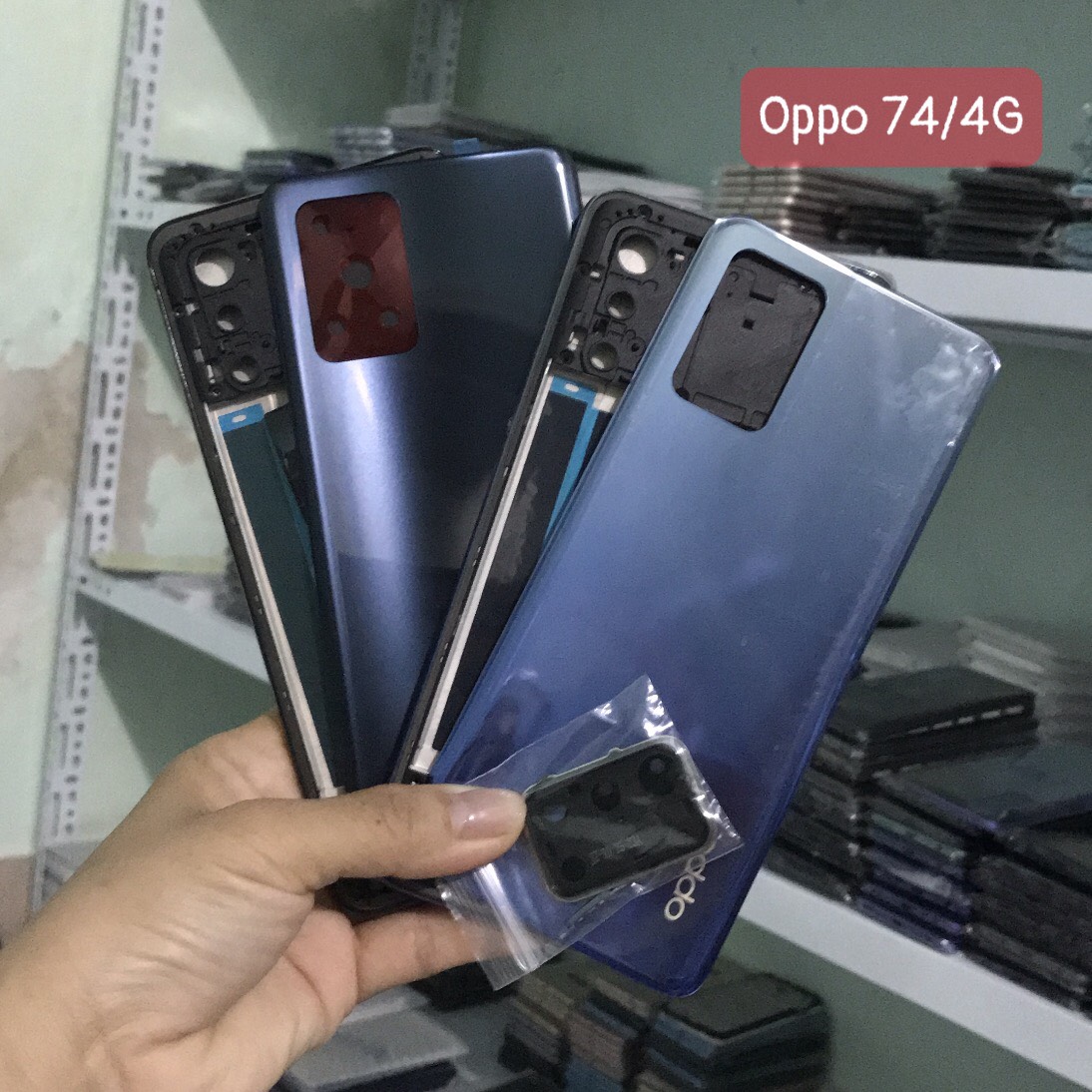 Bộ vỏ Oppo A74 bản 4G vỏ zin ( bộ gồm lưng, sườn,khung xương phím ,kính camera)