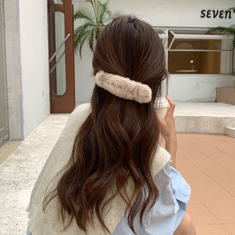 Kẹp Tóc Mỏ Vịt Cỡ Lớn Phối Lông Phong Cách Hàn Quốc Cho Nữ - loli