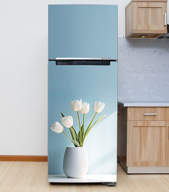 Decal dán Tủ Lạnh bình hoa tulip 3d chất liệu cao cấp