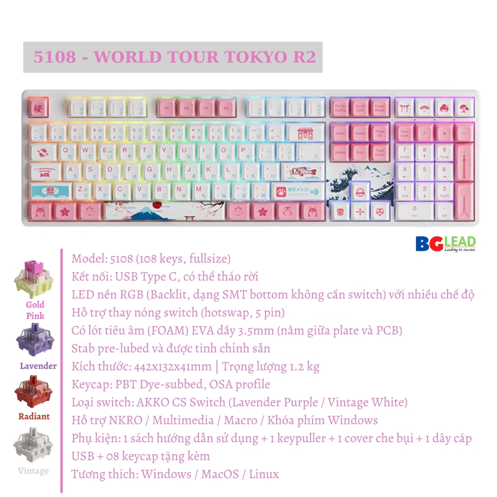 [Chính hãng] Bàn phím cơ AKKO 5108 World Tour Tokyo R2 SP (Hotswap| Led RGB| AKKO CS Switch) - Mai Hoàng phân phối