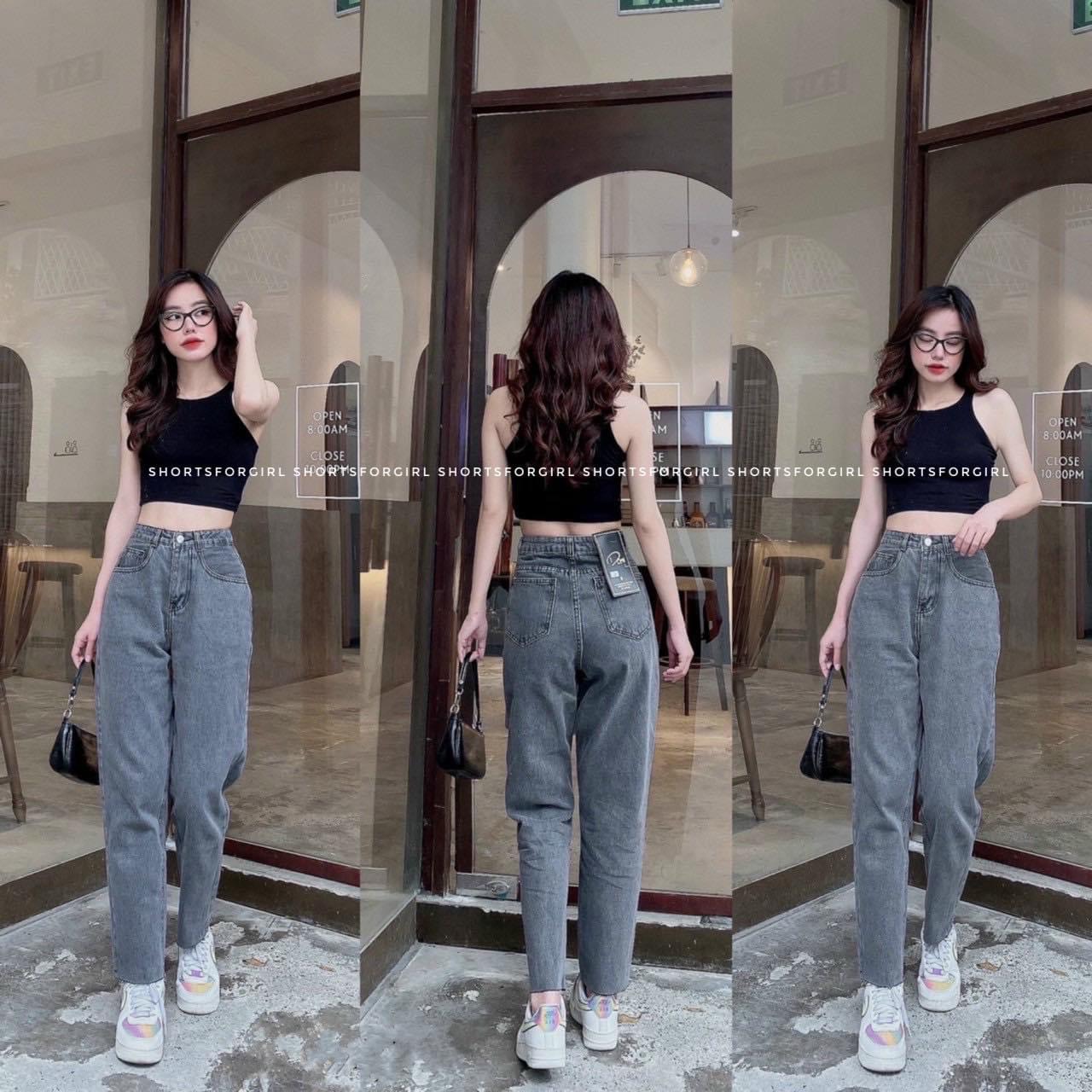 Quần baggy jean nữ lưng cao Xám trơn basic siêu đẹp - thời trang TQ Jean