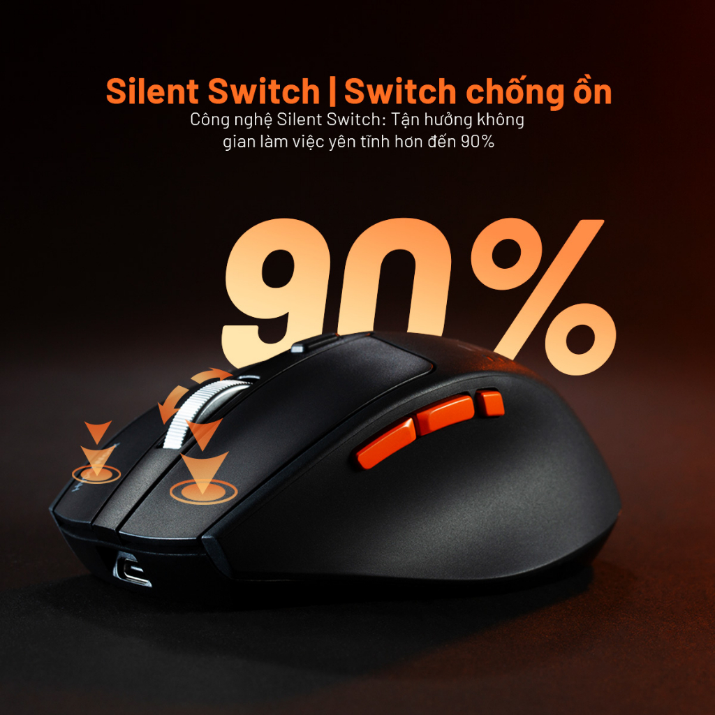 Chuột không dây HyperWork Silentium MS01 / Silentium Mini MS01M (Switch silent yên tĩnh, kết nối 3 Mode)