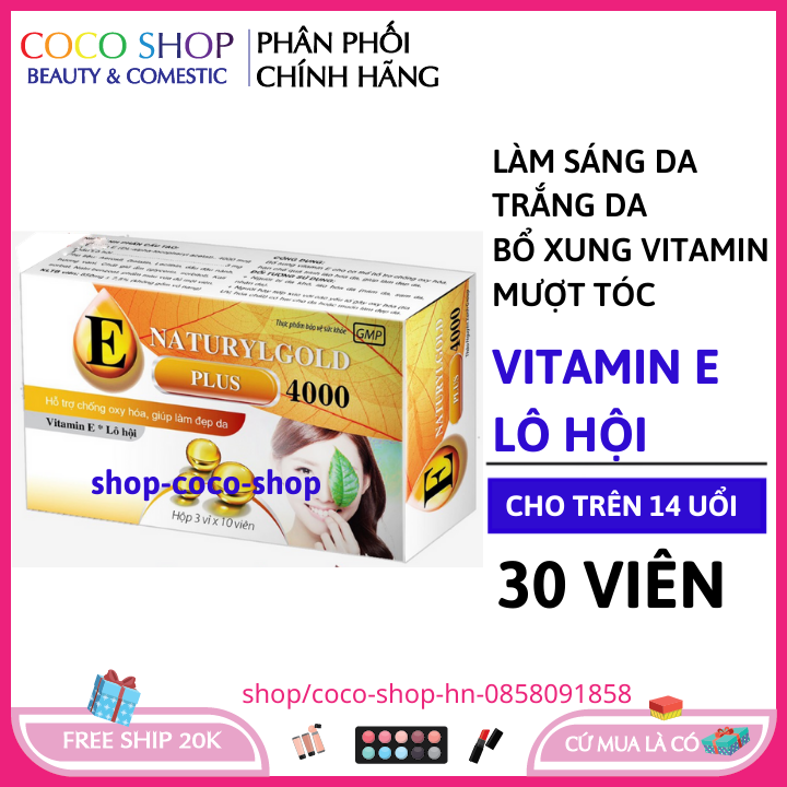 VITAMIN E 4000 NATURYL GOLD PLUS - kết hợp nha đam, giúp làm đẹp da, chống lão hóa hiệu quả - Hộp 30 viên