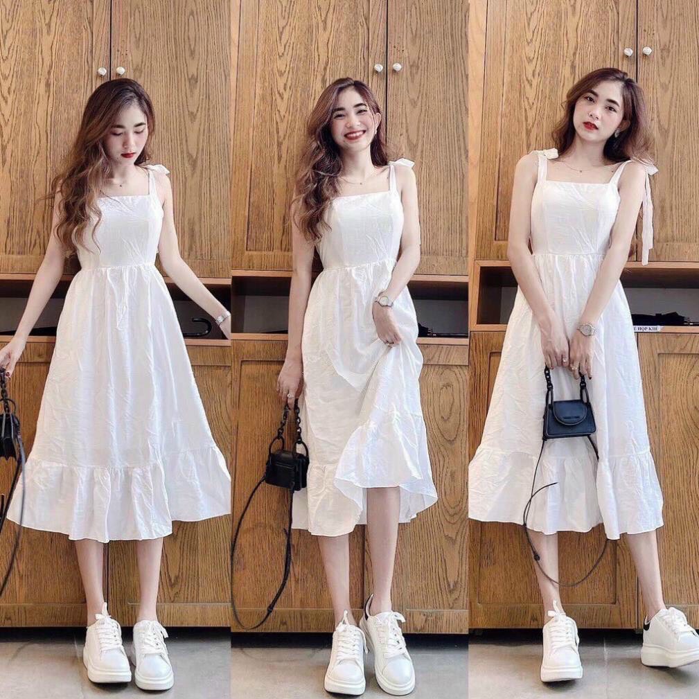 [Freeship] ĐẦM TRẮNG 2 DÂY CỘT NƠ, CHẤT KATE MỀM MỊN,MẶC CỰC XINH MTB